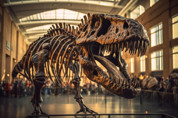 un esqueleto de dinosaurio TRex en un museo