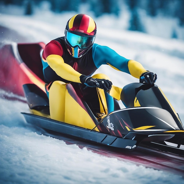 Foto esqueleto esporte bobsled luge o atleta desce em um trenó em uma pista de gelo esportes de inverno gerados por ai