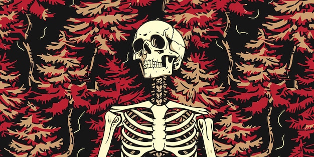 un esqueleto con un fondo rojo que dice esqueleto