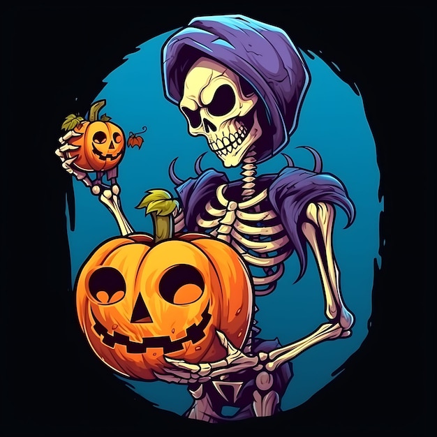 Foto esqueleto de halloween calabaza acuarela clipart dibujo sobre fondo blanco esqueletos felices de halloween