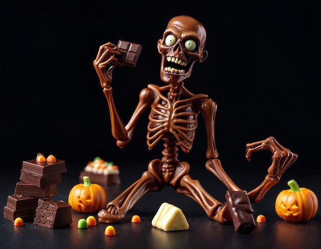 Esqueleto de Halloween con calabaza