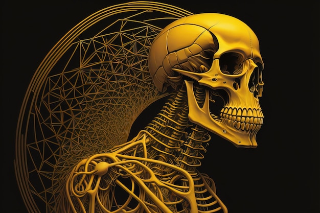 un esqueleto humano en un fondo de color sólido ai generativo