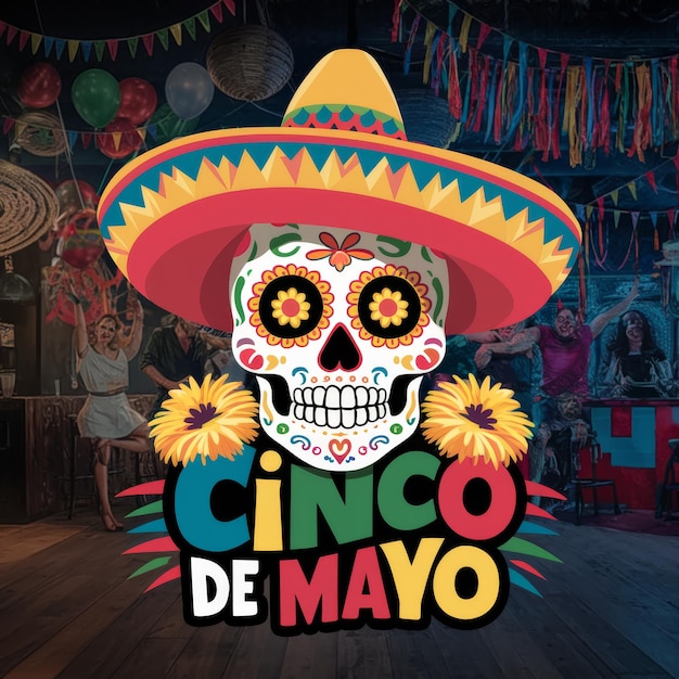 Esqueleto mexicano com sombrero em Ilustração de Cinco De Mayo