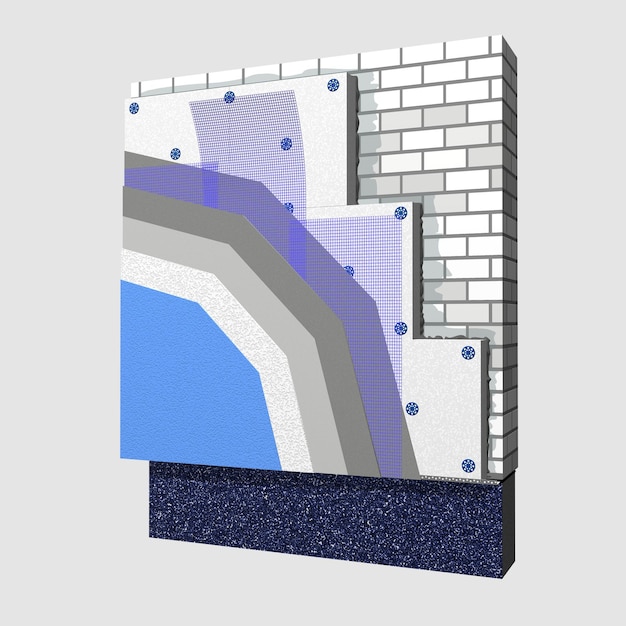 Esquema 3d de isolamento de parede de poliestireno