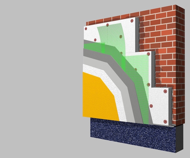 Foto esquema 3d de isolamento de parede de poliestireno