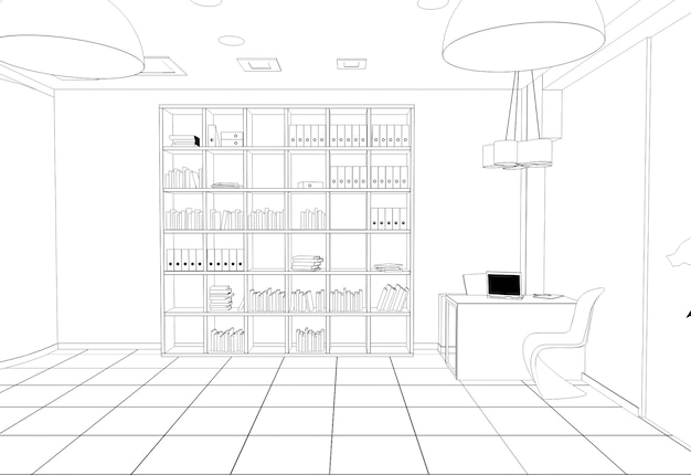 Esquema de boceto de ilustración 3D de visualización de contorno de centro comercial