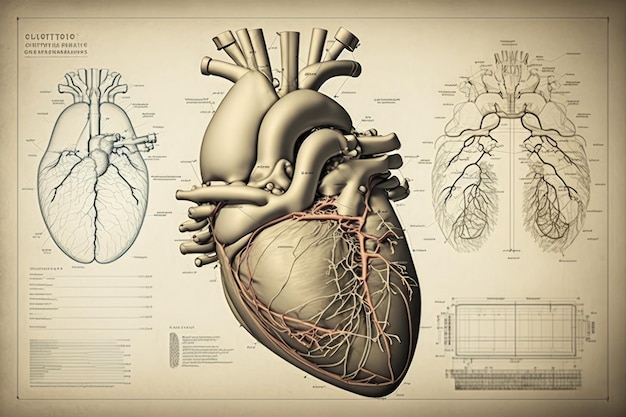 Esquema del corazón humano en estilo de dibujo retro Hermoso vector de ilustración colorida IA generativa