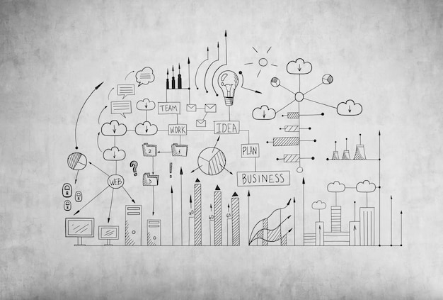 Esquema de negócios pretos numa parede de cimento