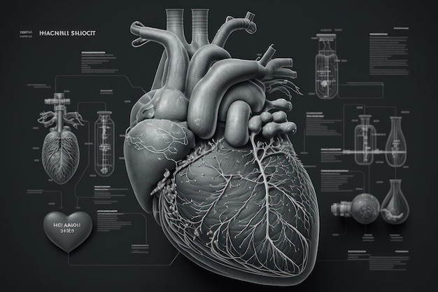 Esquema do coração humano em estilo de desenho retrô belo vetor de ilustração colorida ia generativa