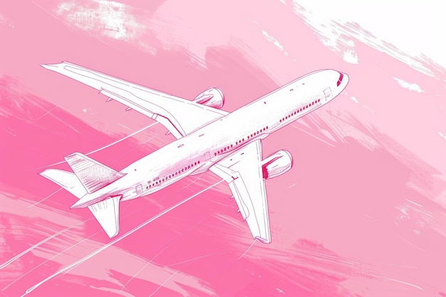 esquema ilustrativo de un avión y un corazón sobre fondo rosa al estilo de una estética instantánea