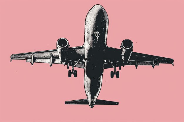 Foto esquema ilustrativo de un avión y un corazón sobre fondo rosa al estilo de una estética instantánea