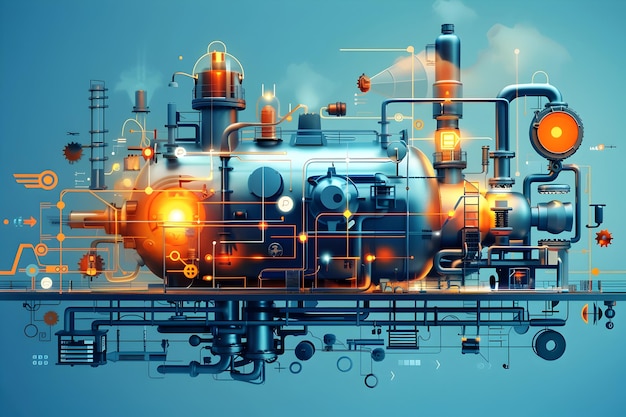 Esquema intrincado de sistemas e máquinas termodinâmicas em Vibrant Digital