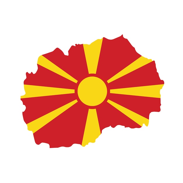 Esquema de país del mapa de la bandera de Macedonia con la bandera nacional