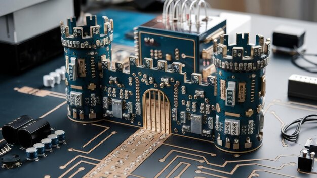 Esquema de placa de circuitos electrónicos casero castillo de código electrónico que protege la entrada al dispositivo