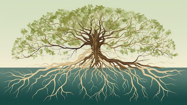 Esquema vetorial do sistema de raízes de árvores 2D