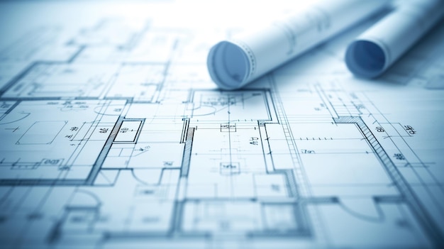 Foto esquemas arquitectónicos azules que muestran planes de diseño detallados que fomentan el intrincado proceso de diseño de edificios