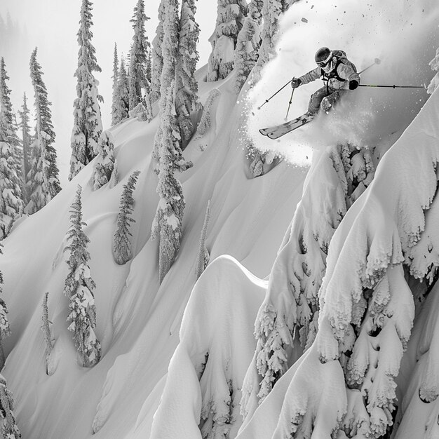 Foto esquiador aéreo en el backcountry de kicking horse resort golden columbia británica canadá