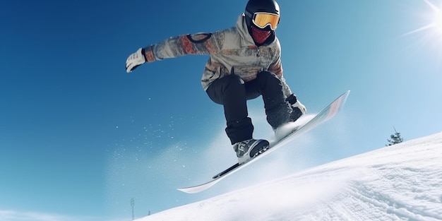 Esquiador en el aire en una tabla de nieve en la nieve generativo ai