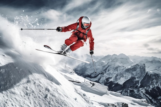 Foto esquiador aventurero en acción deportes extremos de invierno ia generativa