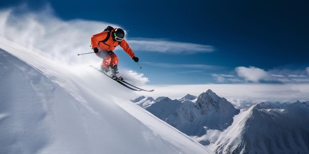 Esquiador cayendo en las montañas de los Alpes de invierno