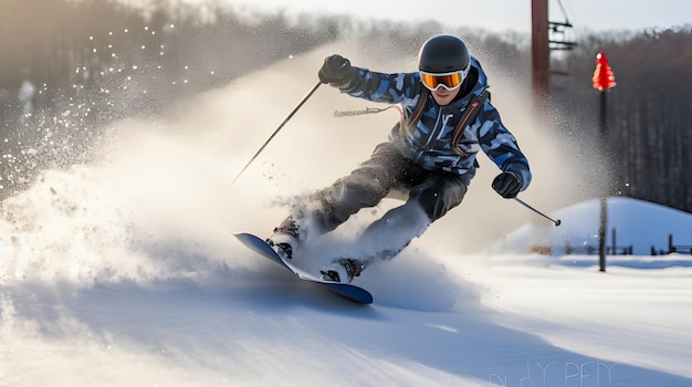 Esquiador en un curso de slalom en un evento deportivo de invierno