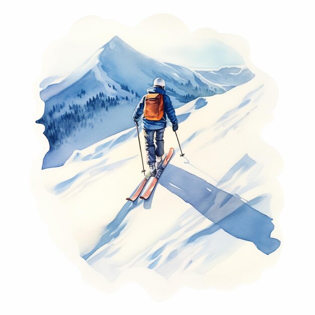 esquiador de colete laranja e calças azuis esquiando por uma montanha coberta de neve
