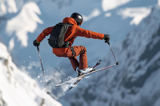 Esquiador em descida em altas montanhasx9