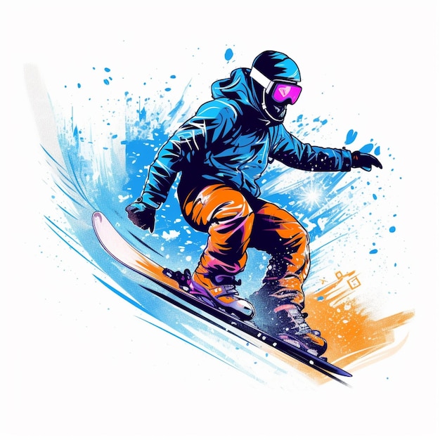 Foto esquiador con pantalones naranjas y gafas está bajando una colina nevada ai generativo