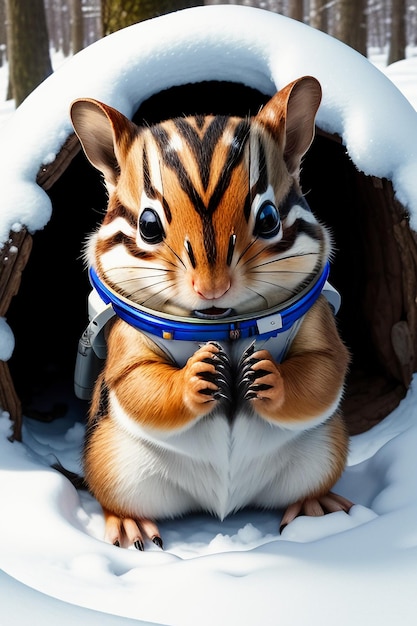 Foto esquilo animal selvagem à procura de comida no buraco de uma árvore na floresta nevada no inverno fotografia hd