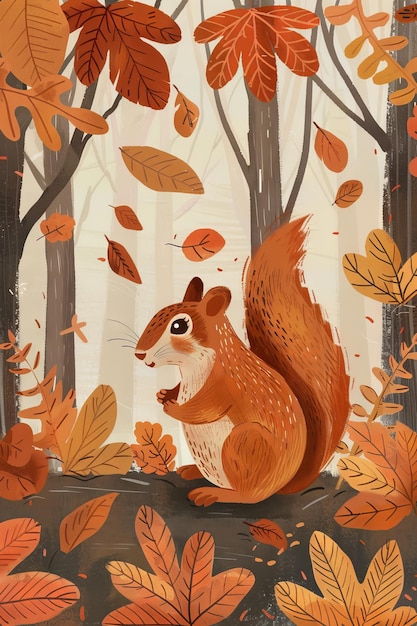 esquilo bonito no outono na floresta ilustração de crianças