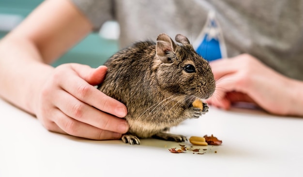 Esquilo chileno Degu comendo amendoim