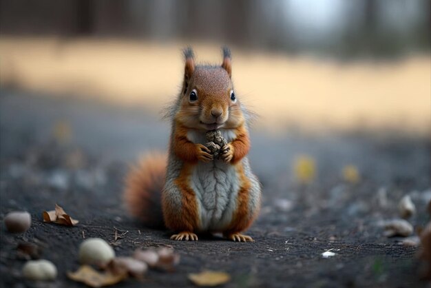 Esquilo fofinho comendo no parque
