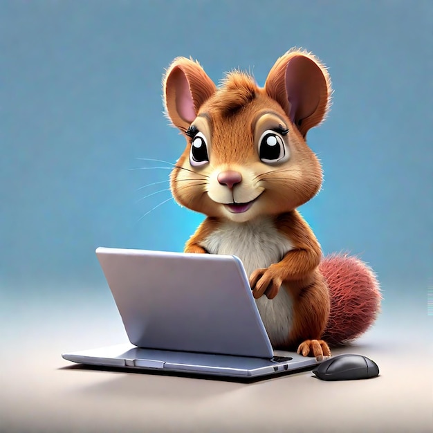 Esquilo usando um laptop gerado por IA