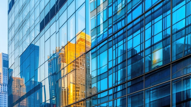 La esquina de un edificio alto con muchas ventanas AIG41