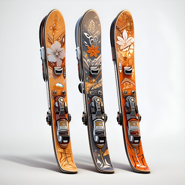Los esquís modernos en un fondo gris Ilustración de renderización en 3D
