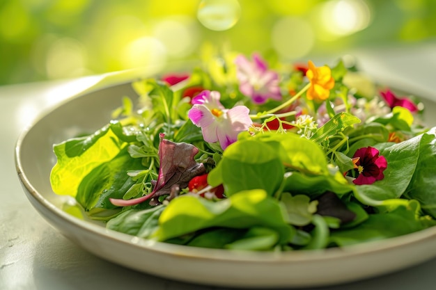 Essbare Blumen in frischem Gartensalat