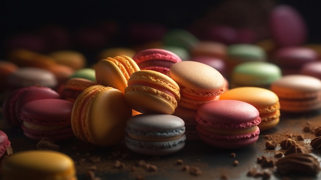 Essen Macarons am französischen Kekse Dessert Fotografie Bild KI-generierte Kunst