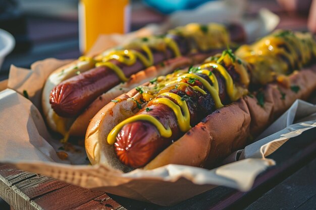 Foto essen mit hotdog und saftbecher