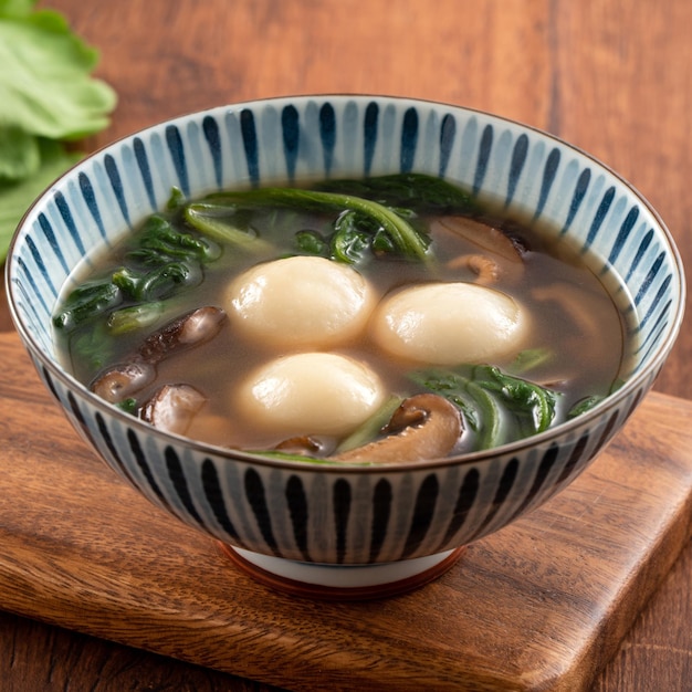 Essen von großem Tangyuan Yuanxiao mit herzhafter Suppe in Taiwan