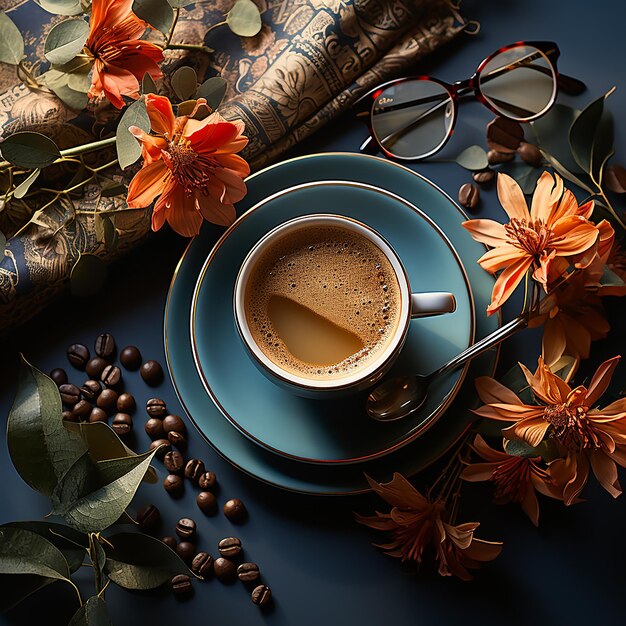 Essência do café Flatlay de uma xícara de café