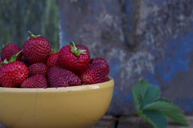 Essensstilleben mit frischen und aromatischen Erdbeeren in einer Schüssel