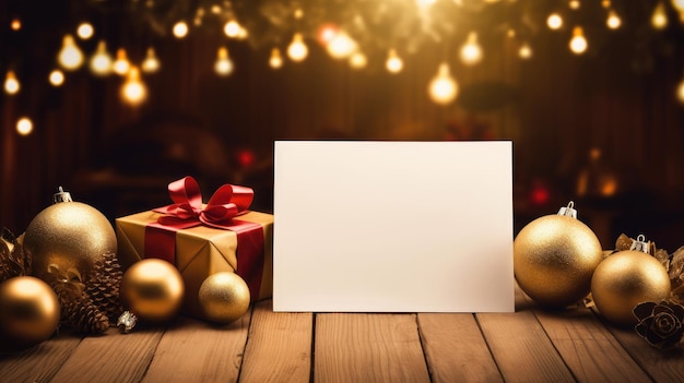 Essenz von Weihnachten mit einem Bild eines leeren Wunscheblatts für den Weihnachtsmann, das zart auf einen rustikalen Holztisch gelegt wird Das perfekte Ferienkonzept für die Verbreitung von festlicher Freude