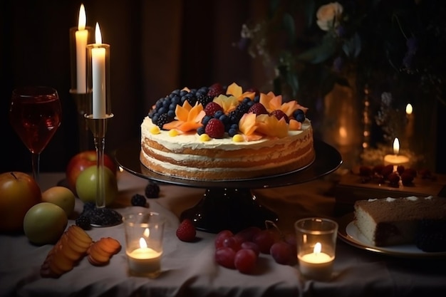 Esstisch mit Kuchenkerzen Champagner