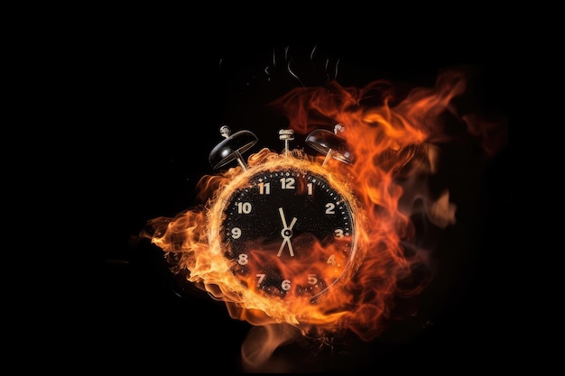 Se está agotando el concepto de tiempo de quema de reloj aislado en fondo negro IA generativa