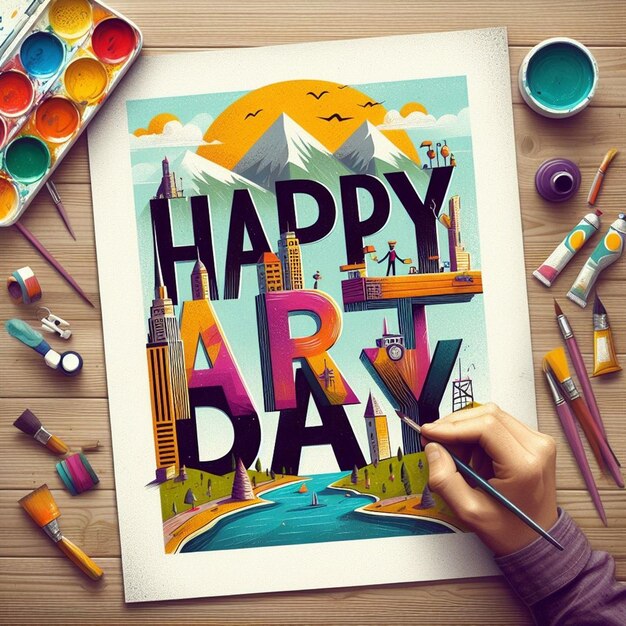 Esta bela ilustração 3D foi gerada para o Word Art Day