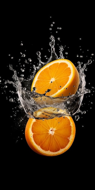 Se está dejando caer una naranja en un chorro de agua.