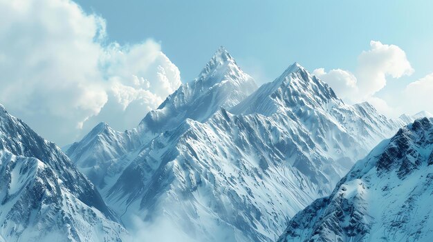 Esta é uma bela fotografia de paisagem de montanhas cobertas de neve.