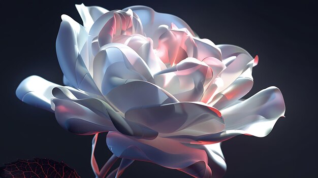 Esta é uma bela renderização 3D de uma rosa branca as pétalas são macias e delicadas e as veias são visíveis na luz