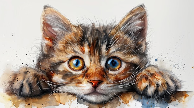 Esta é uma bonita ilustração de aquarela de um gatinho em uma caixa