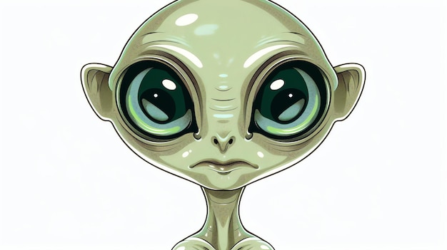 Foto esta é uma ilustração de um alienígena verde. o alienígena tem grandes olhos em forma de amêndoa e uma boca pequena.